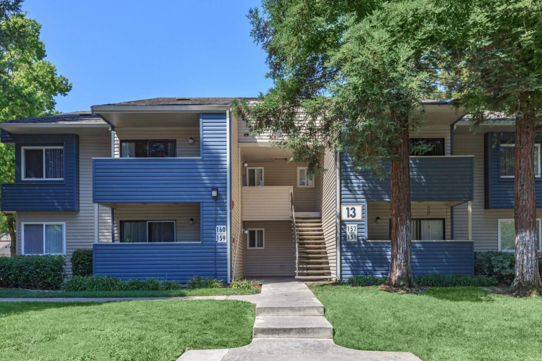 Building exterior with private balconies and patios